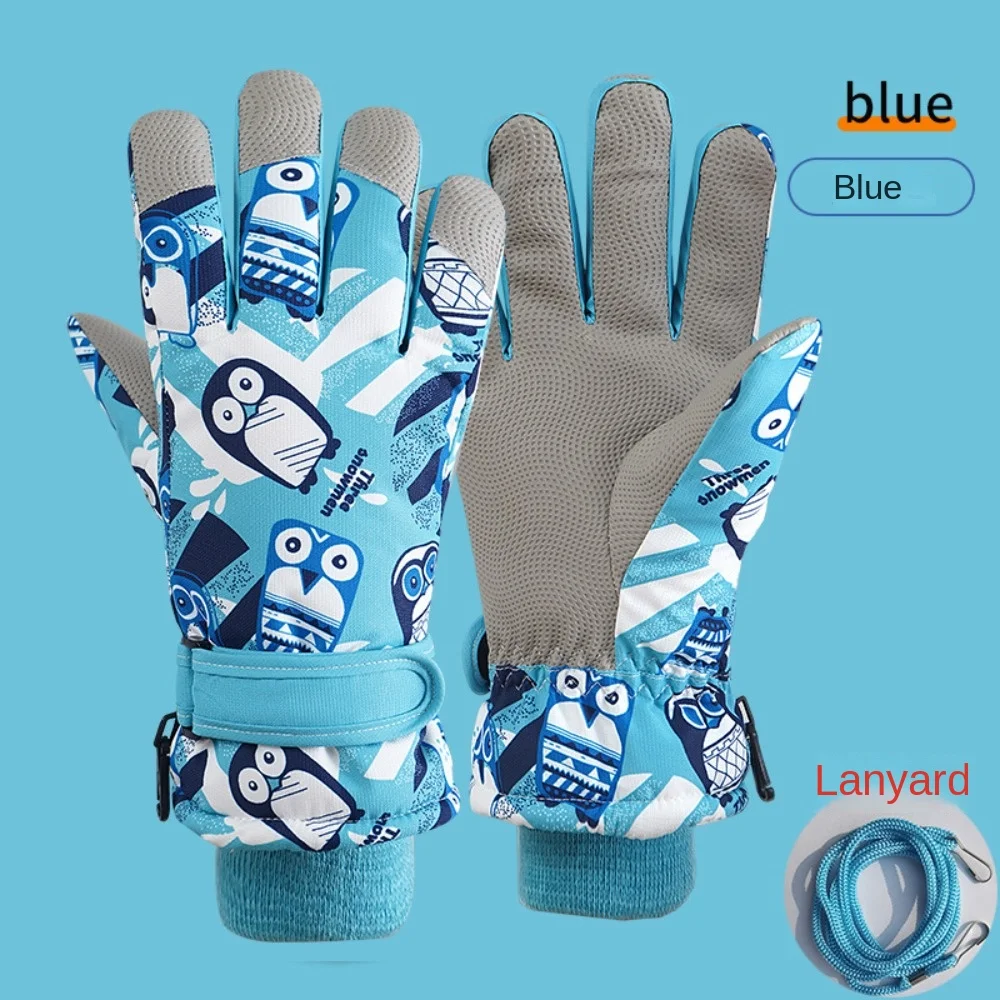 1 Pair of Ski Accessories Warm Ski Gloves Windproof Thickening Winter Gloves Adding Cotton Penguin Children's Gloves Winter