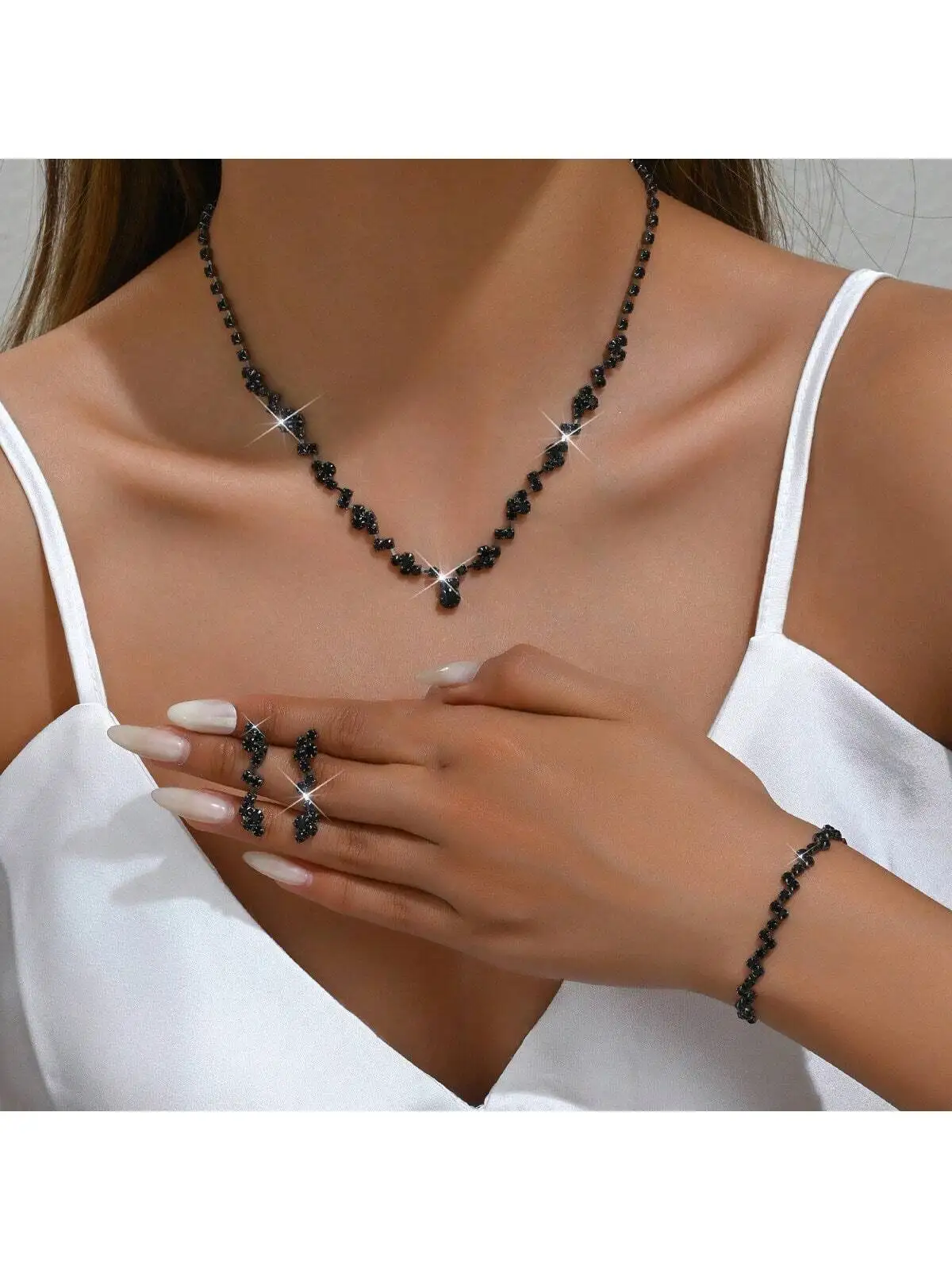 Hot Selling Rhinestone Necklace Earring Bracelet Three Piece Set Anniversary Commemoration Jewelry Set