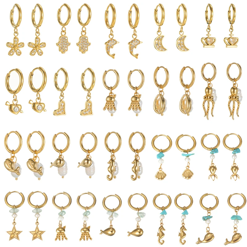 

Nextvance Gold Plated Earrings Ocean Series Starfish Shell Charms For Women Stainless Steel Ear Clip Summer Beach Jewelry Gifts