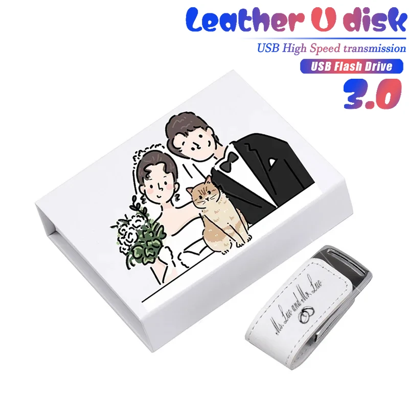 

JASTER Custom Logo USB 3.0 Flash Drive 128GB Leather Pen Drive 64GB Wedding Photography Box Memory Stick 32GB White U Disk 16GB