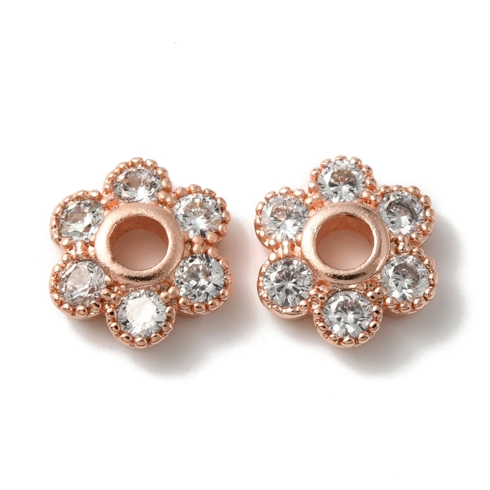 50Pcs Brass Cubic Zirconia Flower Bead Cap Multi-Petal Floral Bead Spacer for Earrings Necklaces Jewelry DIY Crafts Making
