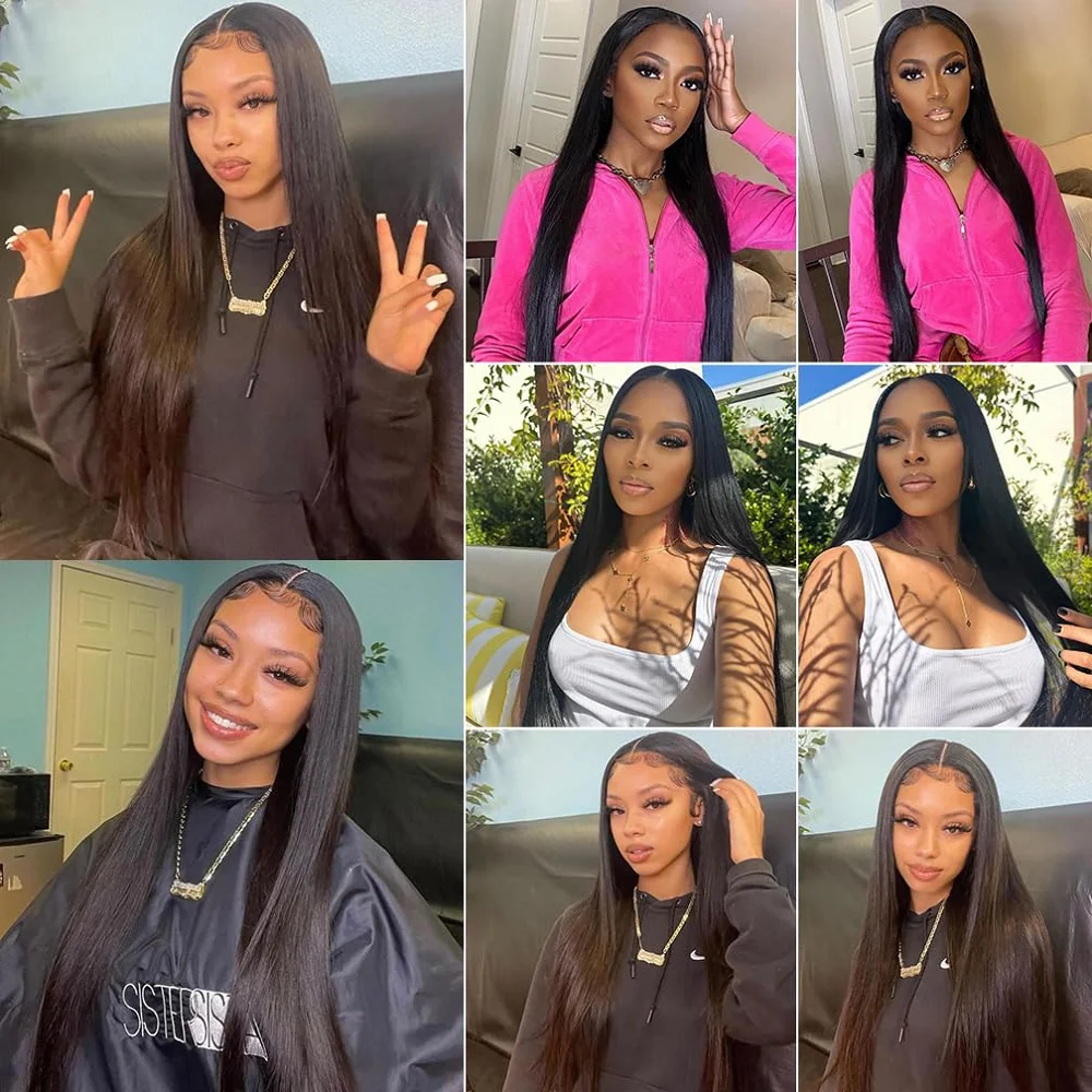 Perruques de cheveux raides en dentelle prédécoupée pour femmes noires, pré-plumées, cheveux sans colle, prêt à porter, débutants, 7x5