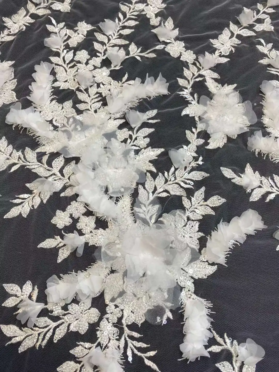 White /High qualtiy Silk Line Embroidery With flowers African fabric / French tulle lace/For Party dresses/Wedding Meteriials