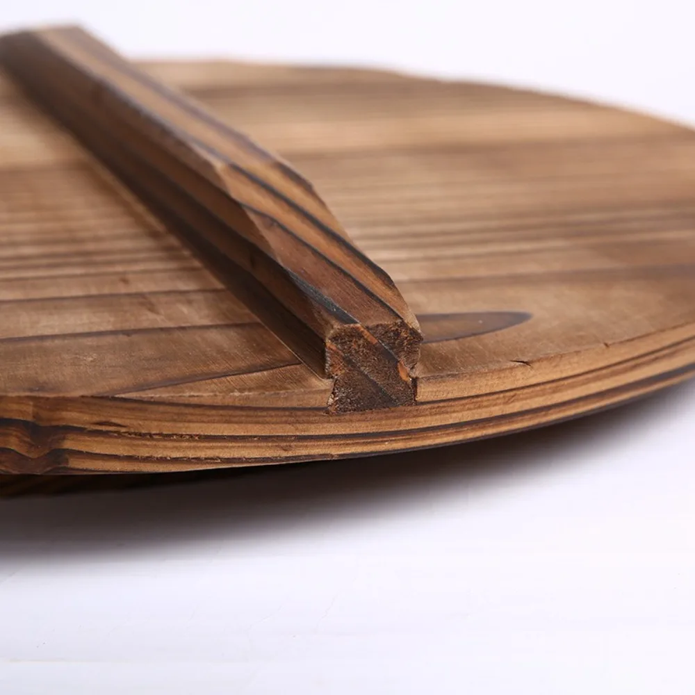 Traditional Universal Wooden Pot Cover 22-34cm Anti Scalding Iron Wok Pan Lid Round Fir Wood Pot Lid Kitchen Accessories