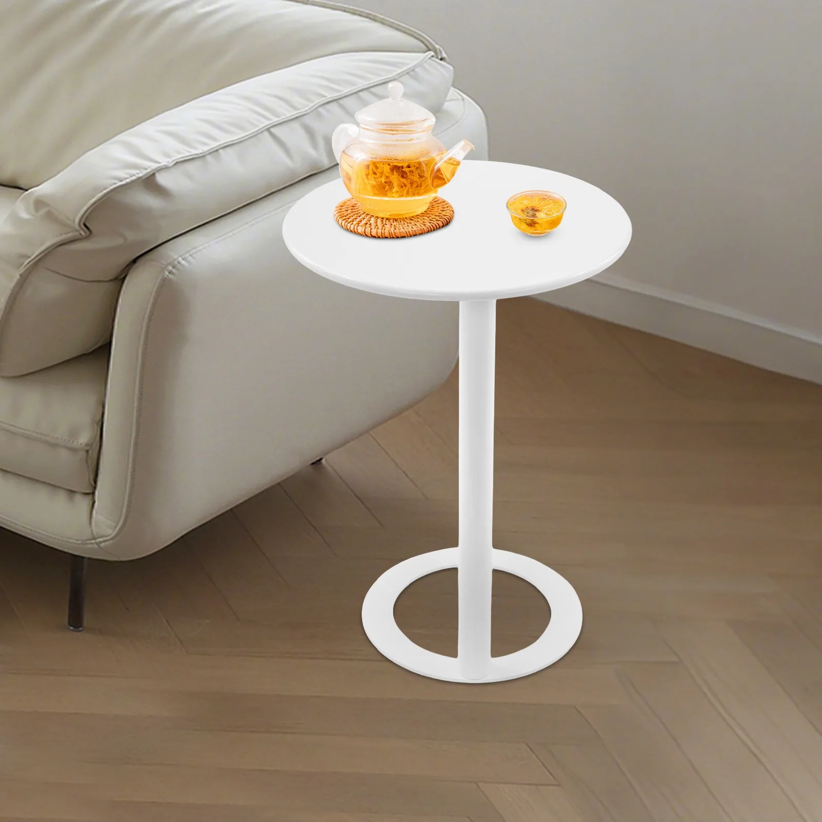 Café TablesO shaped base round side table for small spaces perfect couch end table with modern design and durable construction