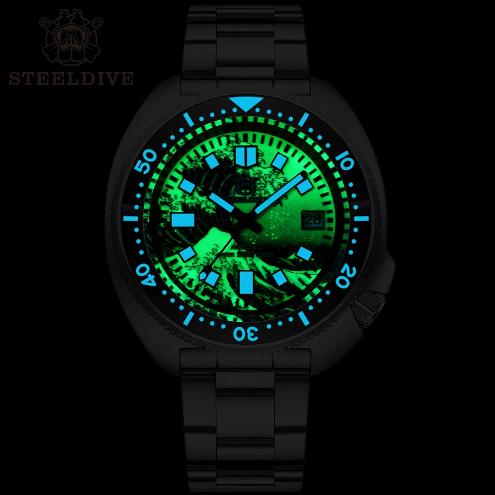 STEELDIVE SD1970J Kanagawa Turtle Full Luminous Dial Ceramic Bezel Japan NH35 Automatic Mechanical Dive Seiko Watch For Men