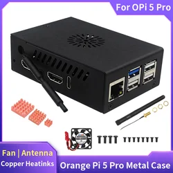 Orange Pi 5 Pro Case Metal Shell Cooling Fan Optional Antenna Copper Heatinks Active Passive Heat Dissipation Enclouse for OPi 5