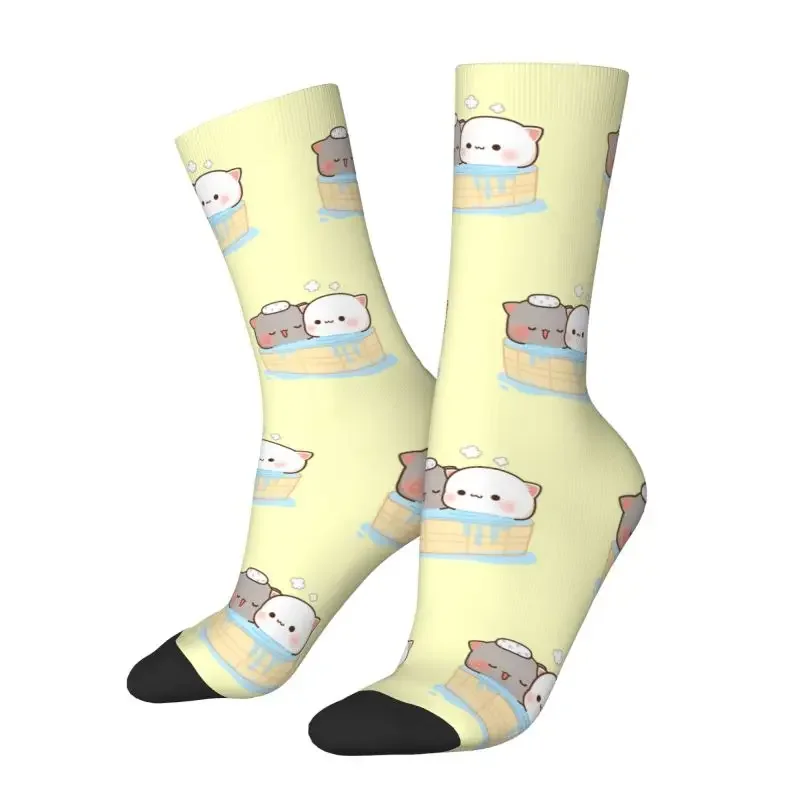 Peach Goma Bathing Men Women Crew Socks Unisex Cool 3D Print Kawaii Mochi Cat Dress Socks