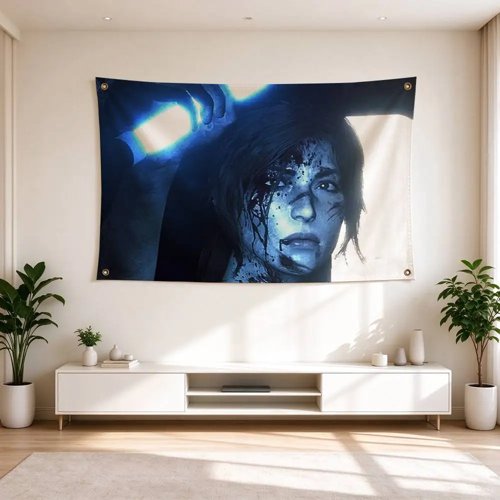 G-Game Tomb Raider L-Lara Croft  Flags for Bedrooms Home Decor Items Outdoor Decors Garage Decoration Flaga