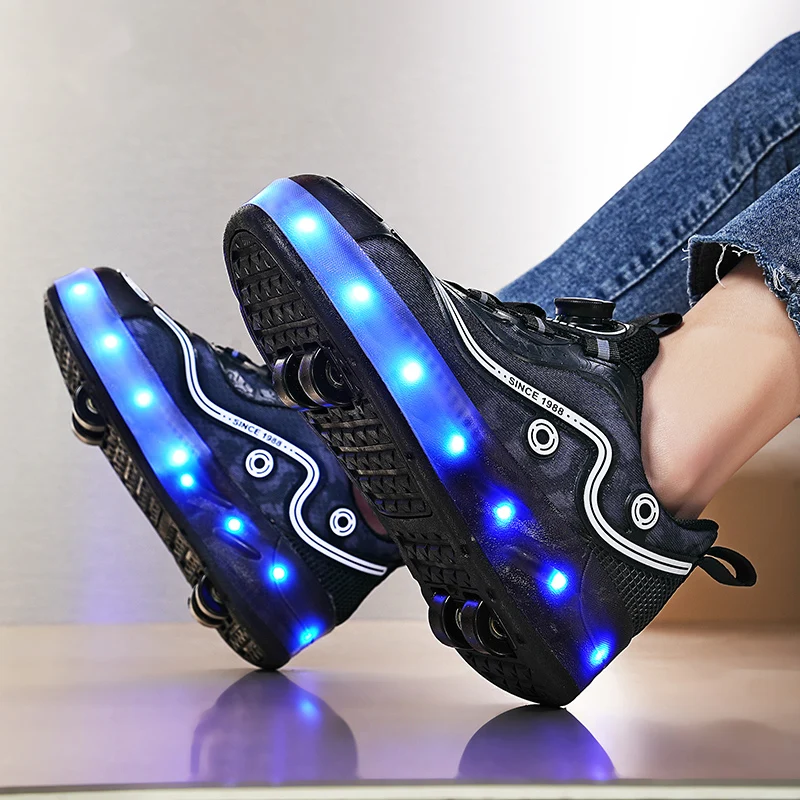 

Light-Up Wheeled Heelys: Boys' 4-Wheel Transformable & Girls' Breathable Tech-Enhanced Student Roller Skates
