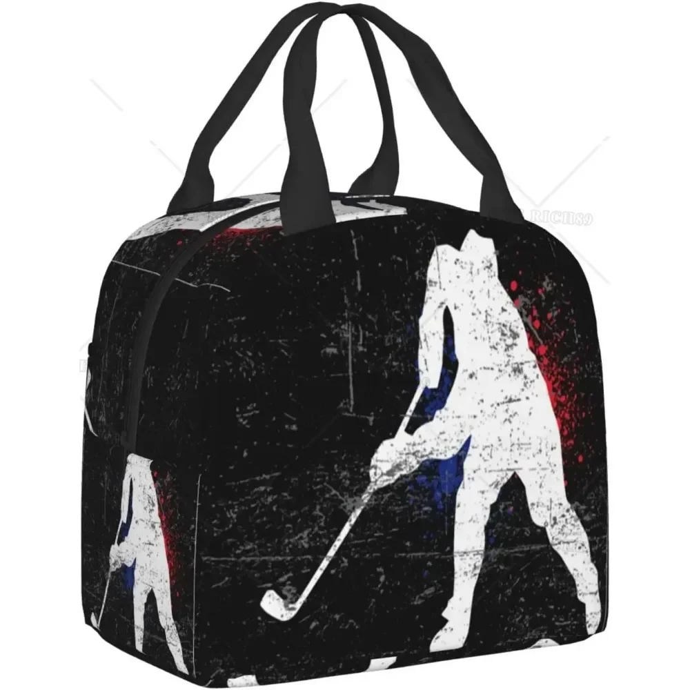 

Vintage Ice Hockey Player Durable Insulated Lunch Bag for Women/Kids Reusable Lunch Box with Pocket Zippers for Office School
