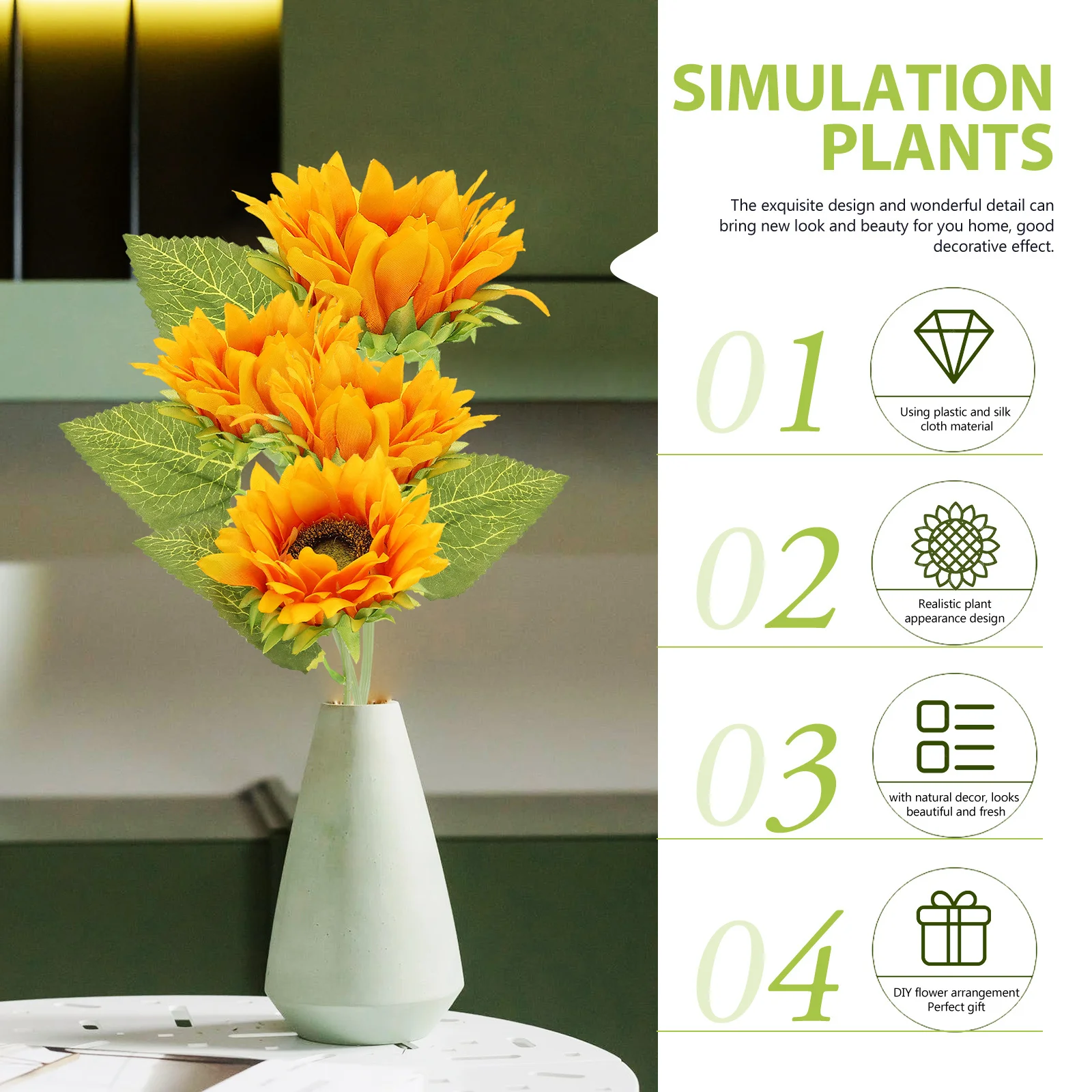 

6Pcs Fake Sunflower Bouquet Artificial Sunflowers Romantic Wedding Decoration Silk Fabric Simulation Plant Table