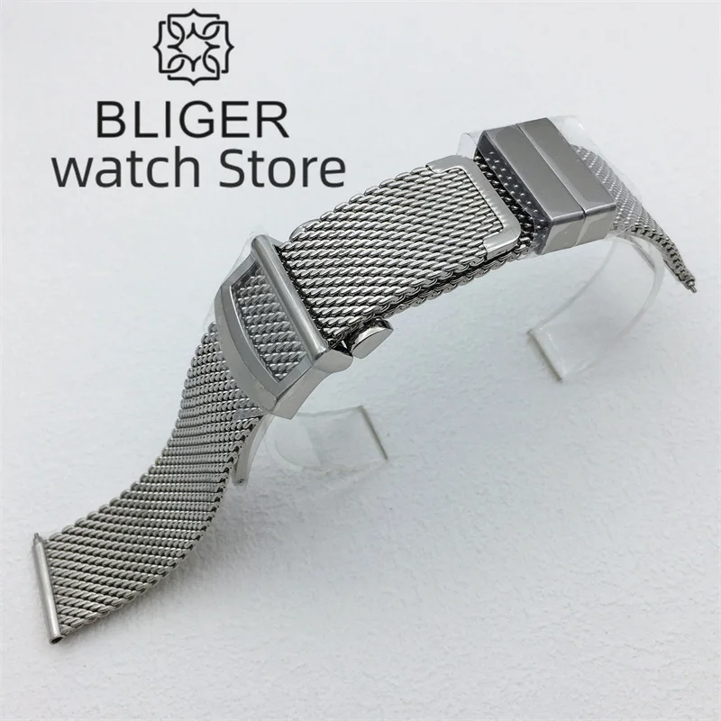Металлический браслет BLIGER 20 мм Mmesh из нержавеющей стали Wwatch Sstrap оригинальная Складная пряжка