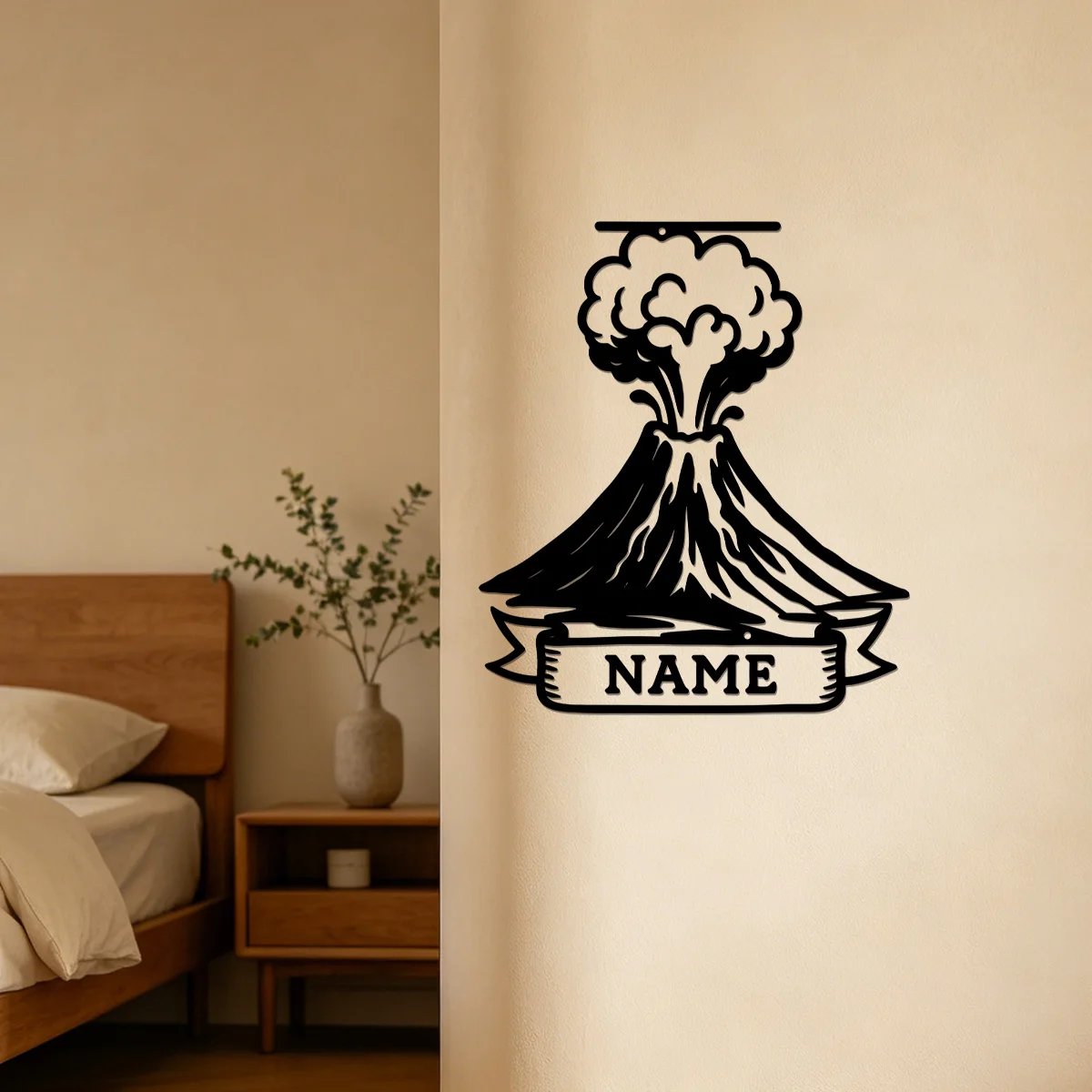 Volcano Eruption Metal Wall Sign With Custom Name Lava Smoke Mountain Wall Art Ornament Home Office Wall Hanging Nature Gift