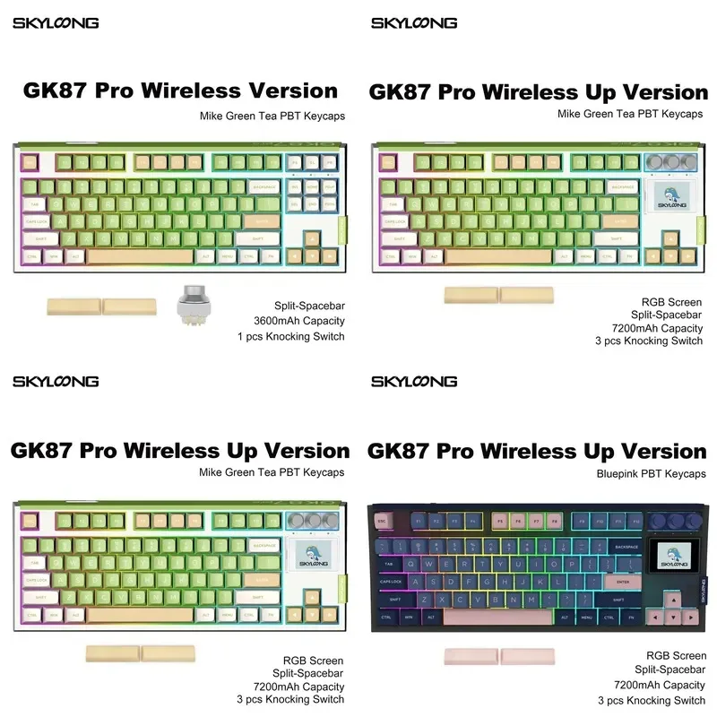 Hot Sale New SKYLOONG GK87Pro- MilkGreen 1K Three-Mode With LCD RGB Color Screen Hot Swappable 6 Programmable Knobs Gaming
