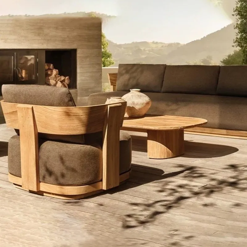 Outdoor Teak Sofa Set, Suitable For Courtyards, Villas, Hotels, And Outdoor Spaces; Waterproof And Sun-Resistant, Made Of Solid