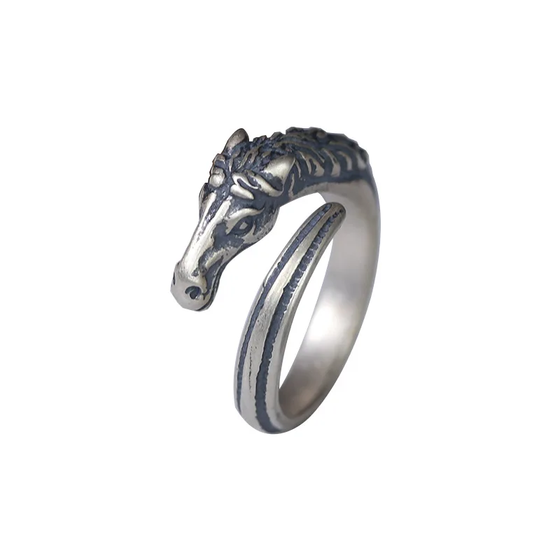 Vintage Silver Color Horsehead Ring Fashion Hip Hop Open Ring Banquet Jewelry Accessories Gift