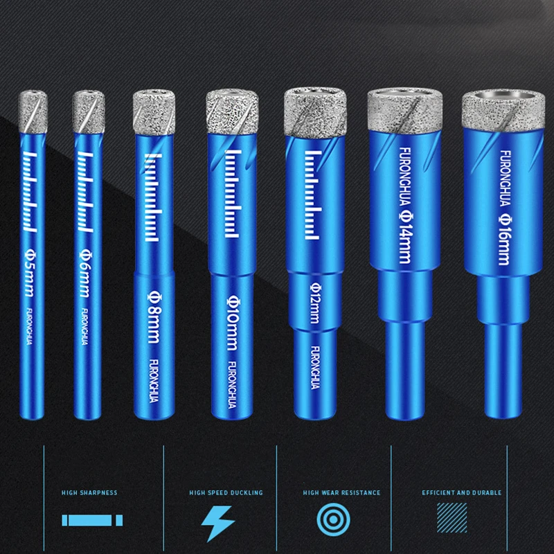 6 8 10 12 14 16 mm Durable Diamond Coated Core Drill Bit Dry Drilling for Glass Marble Granite Quartz Porcelain Ceramics
