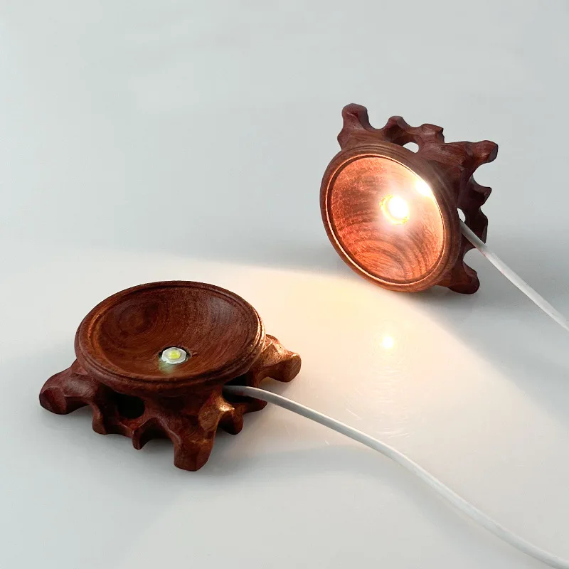 Mahogany Solid Wood Luminous Base Crystal Ball Led Wooden Lamp Holder