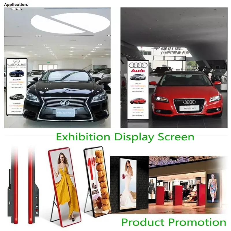 

640X1920mm P2.5 Standing LED Mirror Display WiFi/4G USB Control Poster LED Display Screen Store Advertising Exhibition Screen