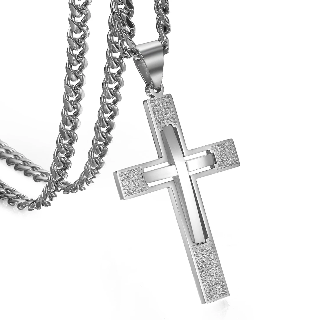 New Fashion Women Mens 316L Stainless Steel Crucifix Cross Pendant Curb Chain Necklace 6mm 18-36\