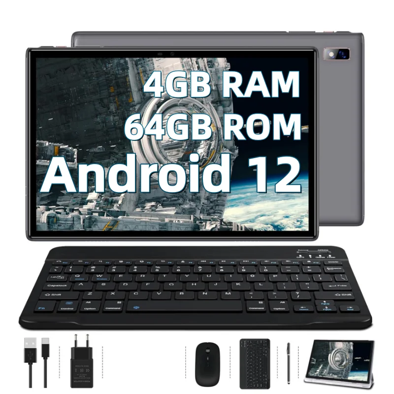 Oangcc 10,1" Android 12 Tablet PC UNISOC SC9863A Octa-Core 8000mAh 4GB RAM 64GB ROM 1280*800 IPS Dual Kameras WIFI Bluetooth 5.0