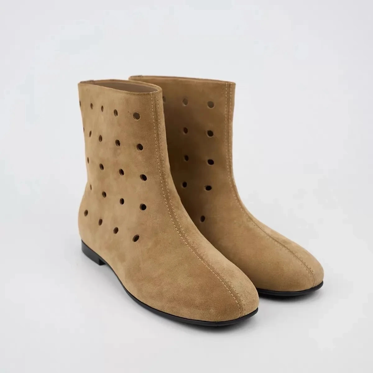 

Винтажные женские сапоги до колена с круглым носком на плоской подошве, короткие сапоги без шнуровки, осенне-весенние повседневные сапоги ручной работы для верховой езды