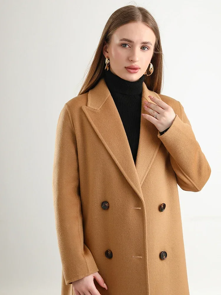 Imagem -03 - Sobretudo de Lapela de lã Trespassado Feminino com Cinto Cabolsa Longo Trench Coat 100 lã Senhoras Trf za Roupas Femininas Outono Inverno 19