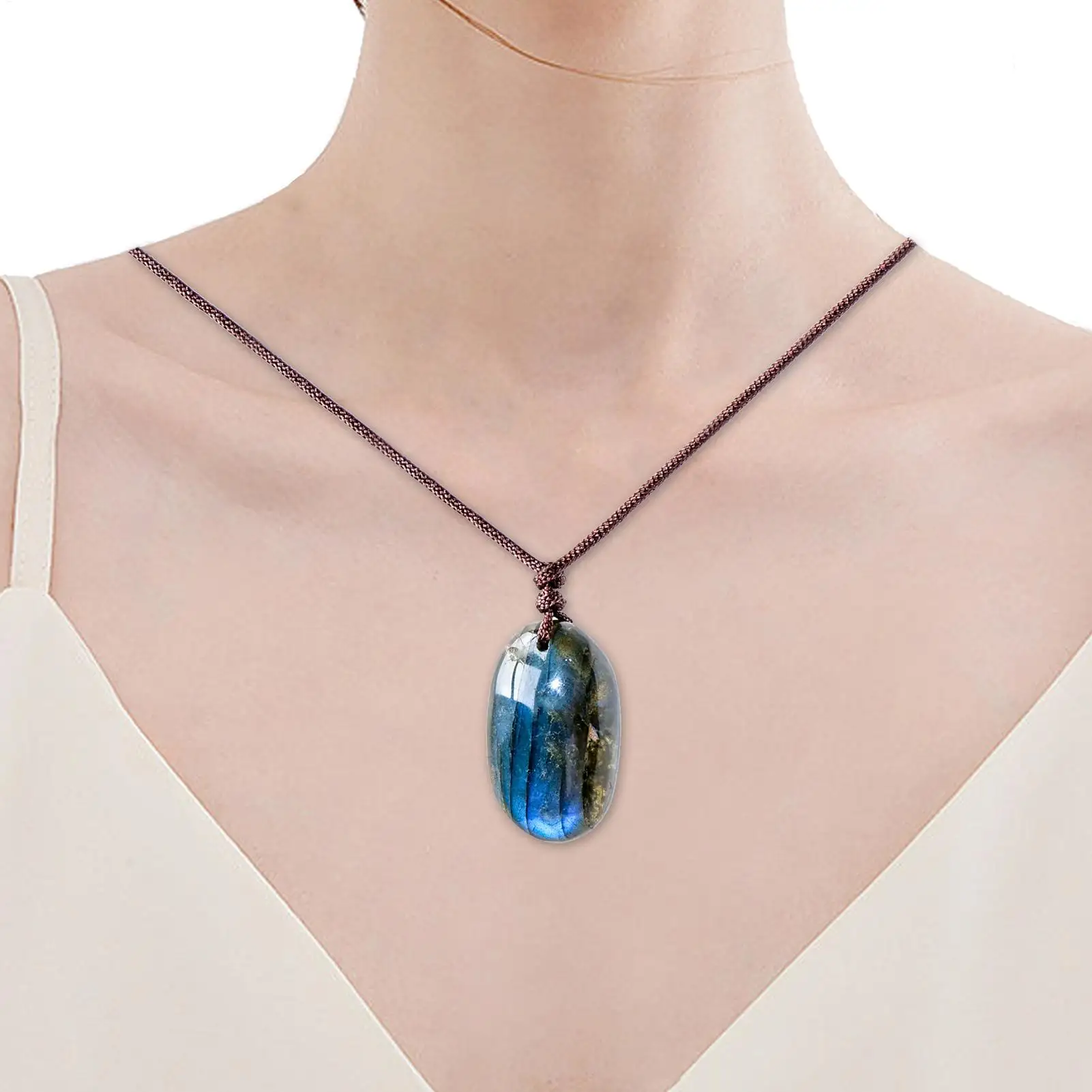 Natural Labradorite Necklace Waterdroped Shape Labradorite Stone Charms Raw Stone Polishing Natural Labradorite Pendant