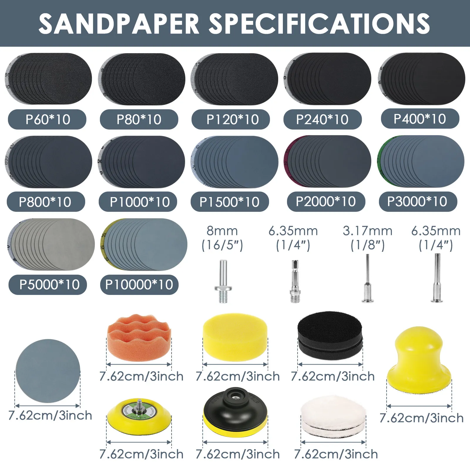 120pcs Sanding Discs 3 Inch Sandpaper 60-10000 Grit Sander Disc Pads Sanding Paper Sander Disk Abrasive Tools Polishing Pad Set