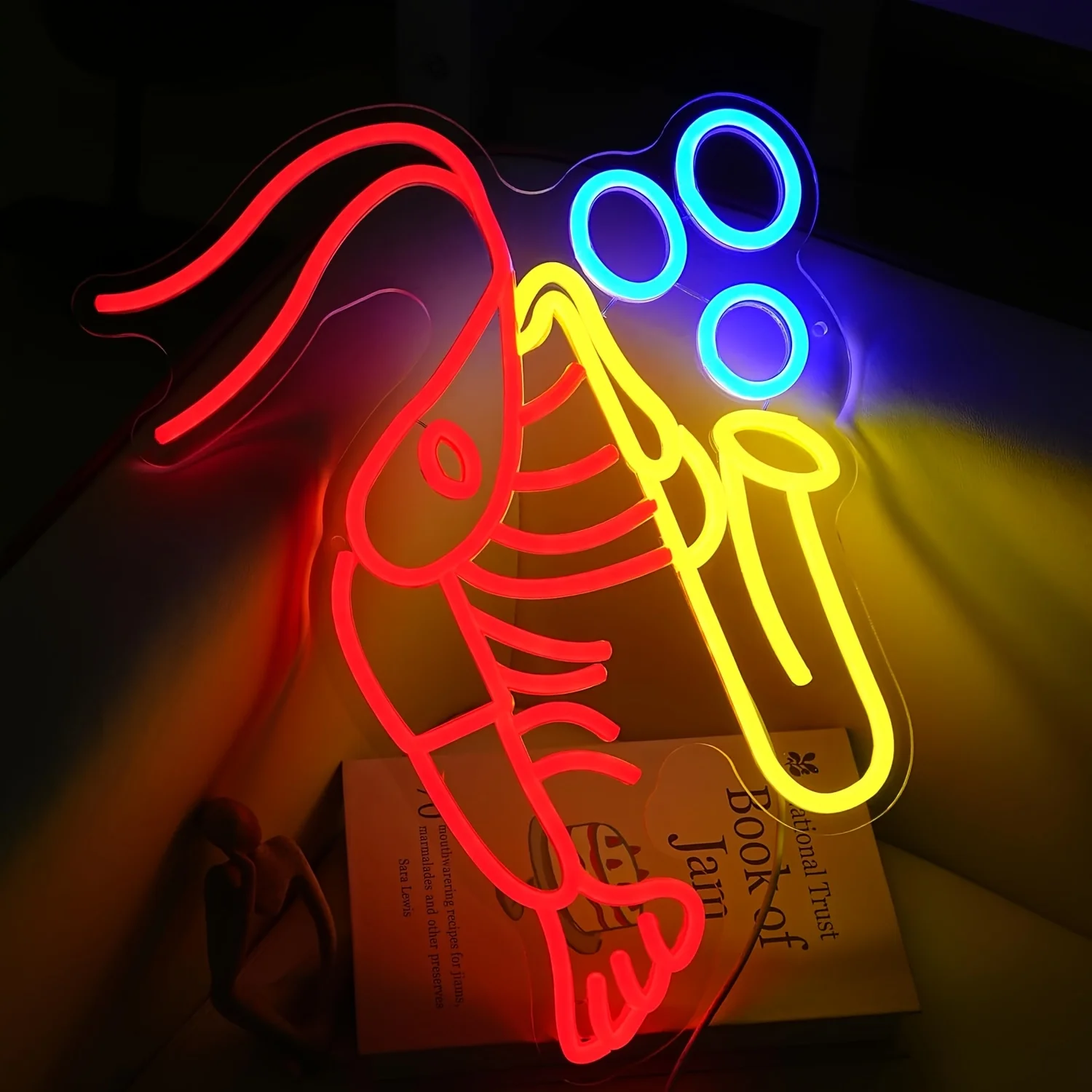 Lobster Saxophone & Jazz Music Neon Sign - Vintage Multicolor LED Wall Light Suitable for Classroom, Office, Party