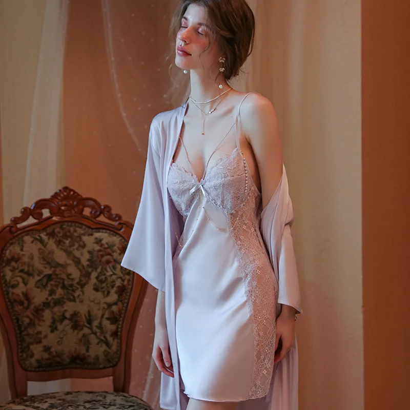 

Sexypajamasforwomen,ice silk, pureluststylesuspendernightgown,summernightgownwithbreastpads,beautifulback,lace silk home clothes