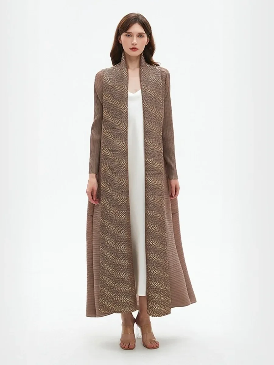 

Muslim Abaya Women Pleated Cardigan Open Dress Morocco Caftan Ramadan Eid Elatsic Long Robe Print Women's Luxury Trench Coat