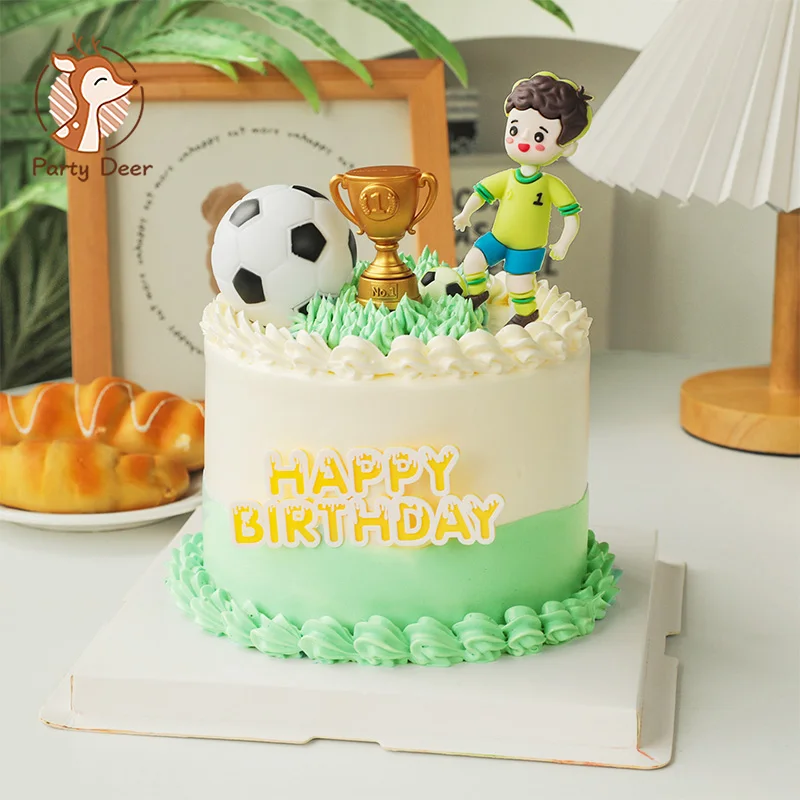 Football Boy Trophy Athlete Birthday Cake Dessert Table Decoration Plug-in Card Party Supplies for Boys