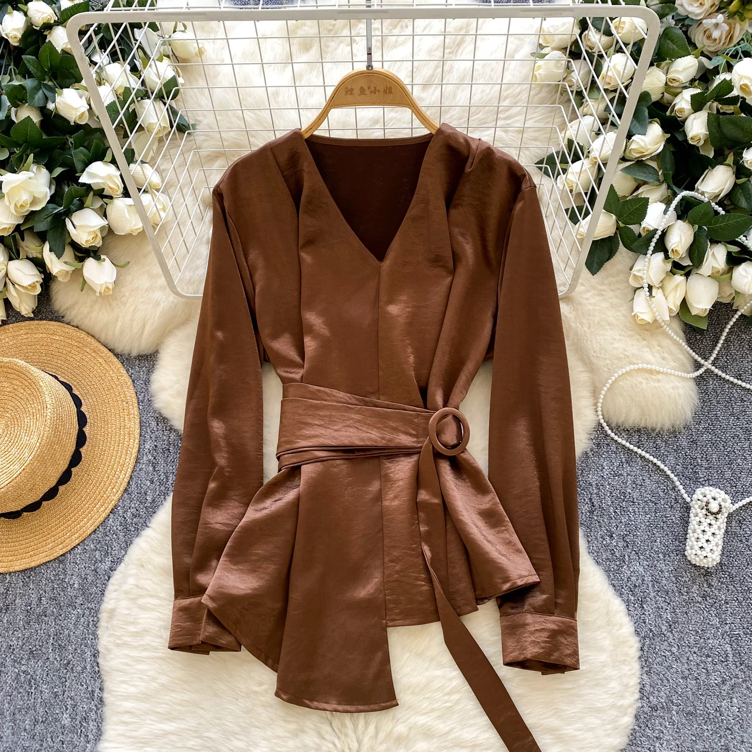 

Sexy asymmetrical satin long sleeve slim Tanks Camis Chic Women Party Top Y2k High Street women clothing
