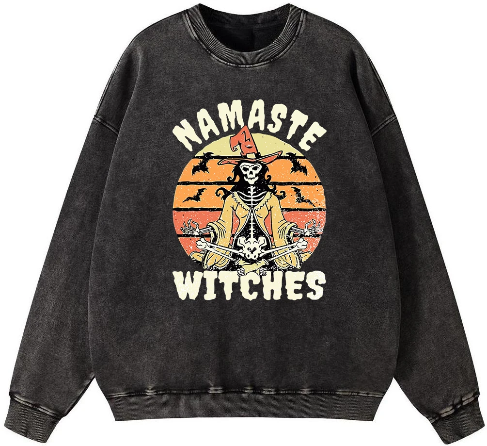 

Namaste Witches Man Vintage Washed Cotton Sweatshirt Street Oversize Autumn Pullover Hipster Soft Hoodies Hip Hop Warm