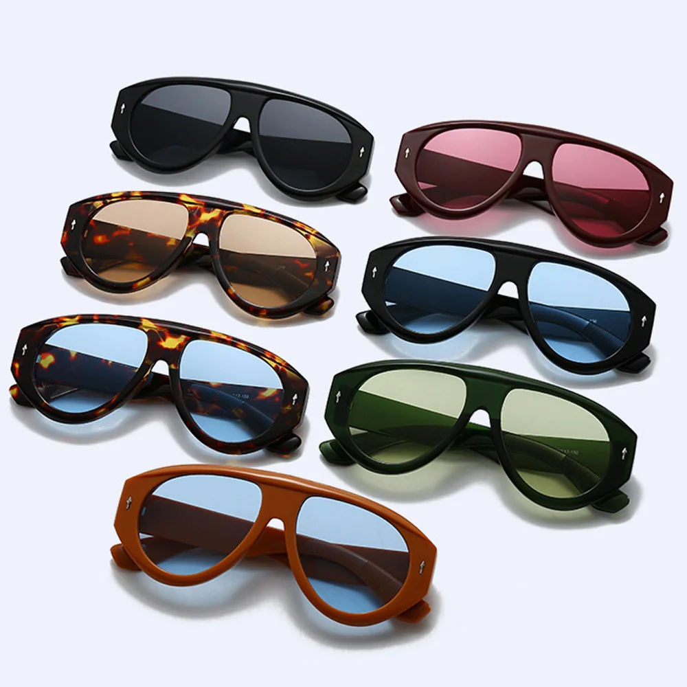 Vintage Übergroße Einteilige Sonnenbrille für Damen Neue Mode Nietenverzierte Ovale Sonnenbrille für Herren Schicke Outdoor Hip-Hop-Brillen – Detail 6