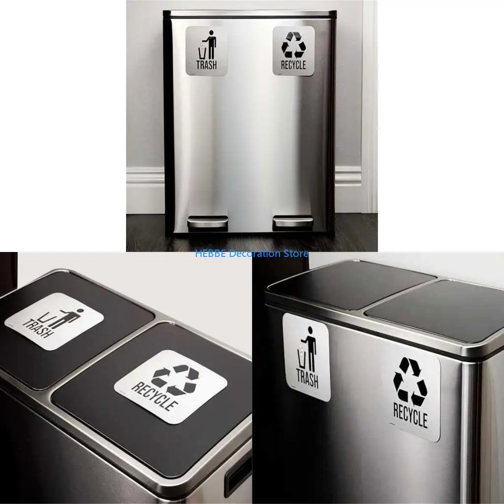 B0KC 2Pcs Sorting Sign Trash and Recycle Sticker Garbage Bin and Waste Basket Label