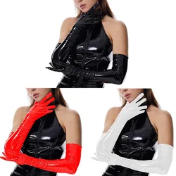 Guantes largos de cuero para mujer, cubiertas para brazos de vestir, aspecto húmedo, guantes elásticos, cosplay para bodas y ropa de noche, escenario 1 par