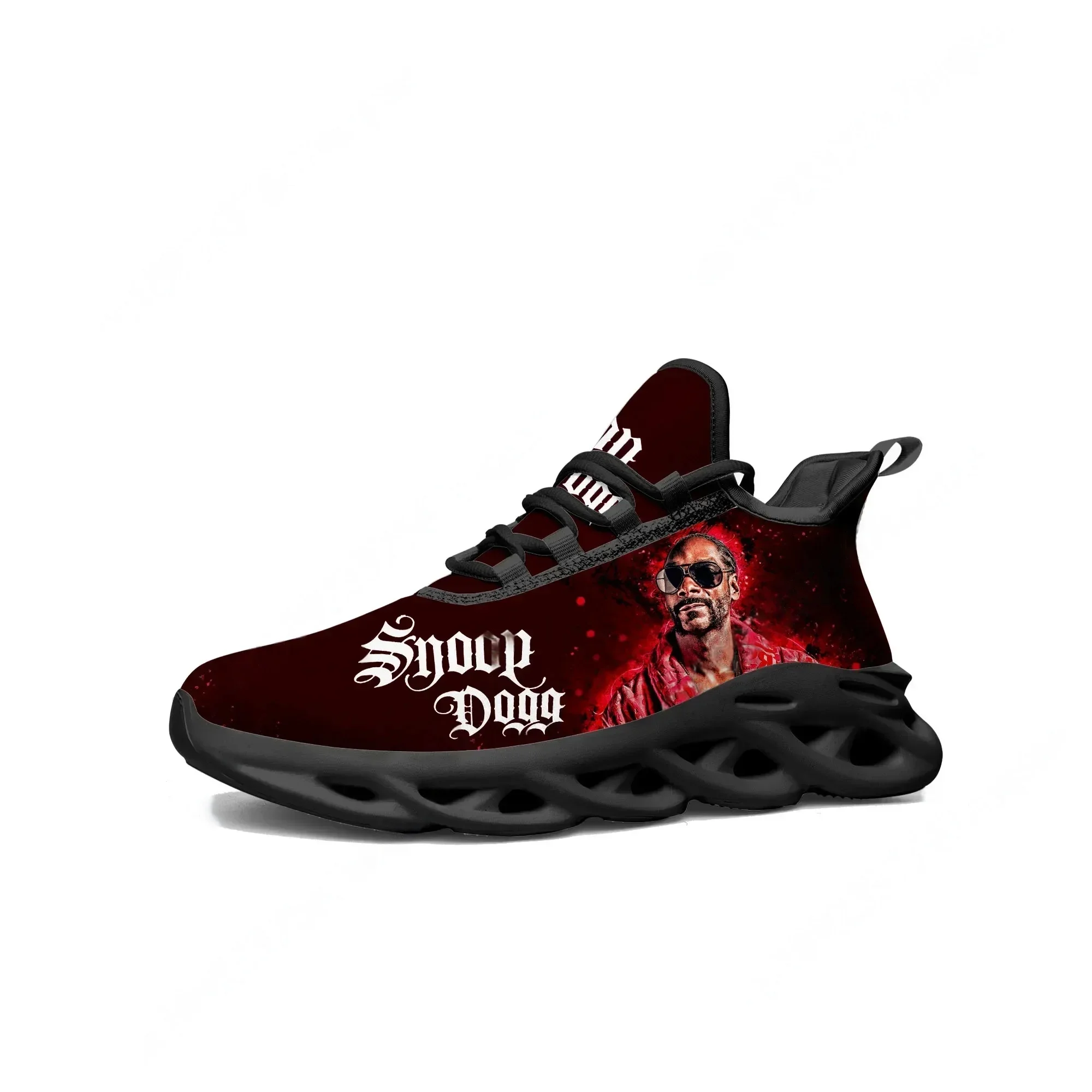 Sneakers Snoop Dogg Rap Flats pour hommes et femmes, chaussures de sport et de course de haute qualité, baskets à lacets en mesh, chaussures sur mesure, noires