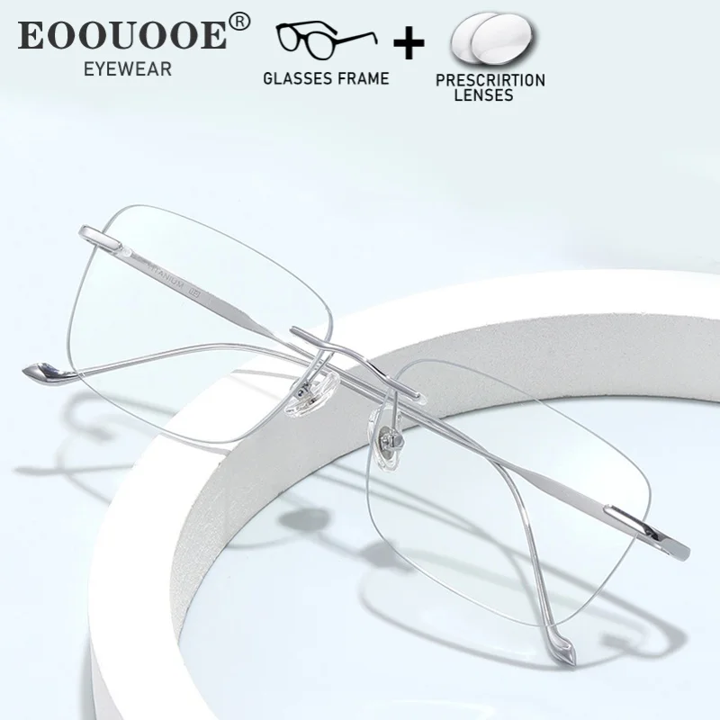 

Women Men Titanium Rimless Glasses Prescription Lenses Optical UV Myopia Hyperopia Reading Eyewear Progressive Anti-reflection