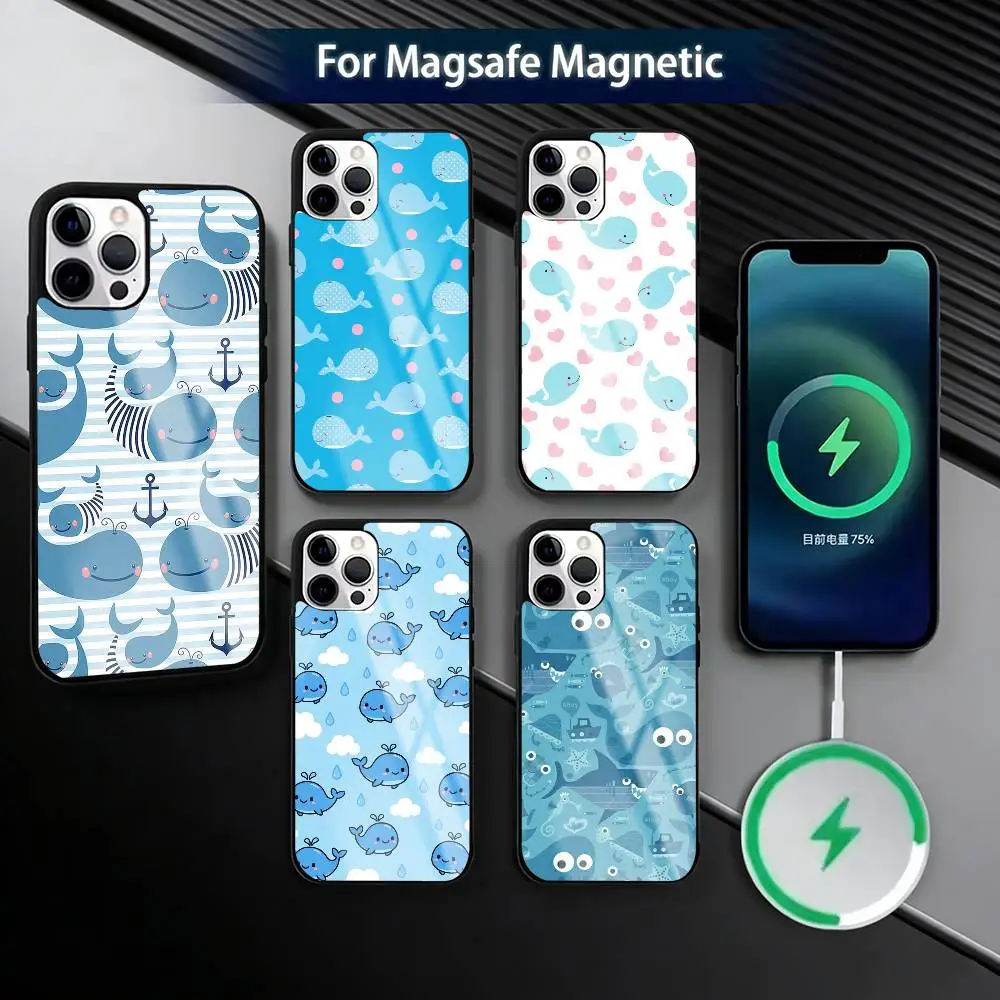 Whale P-Pattern  Phone Case For iPhone17,16,15,14,13,12,11 Plus,Pro Magnetic For Magsafe Wireless Charging