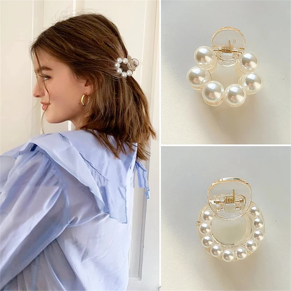 Zoete Mini Ronde Parel Haar Clips Voor Vrouwen Meisjes Haar Klauw Chique Haarspeldjes Klauw Krab Haarspelden Styling Mode Haaraccessoires