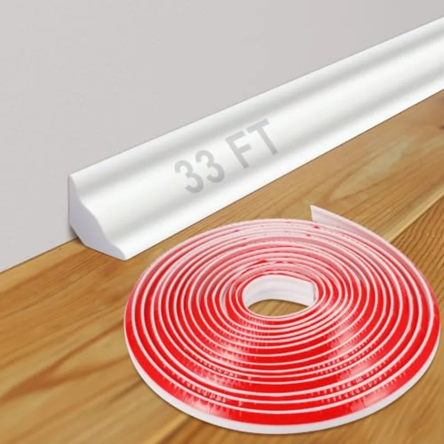 

Peel and Stick Baseboard Molding Trim Fleible Self-Adhesive Wall Base Moulding Trim Quarter Round Caulk Strip TPE Protector Flo