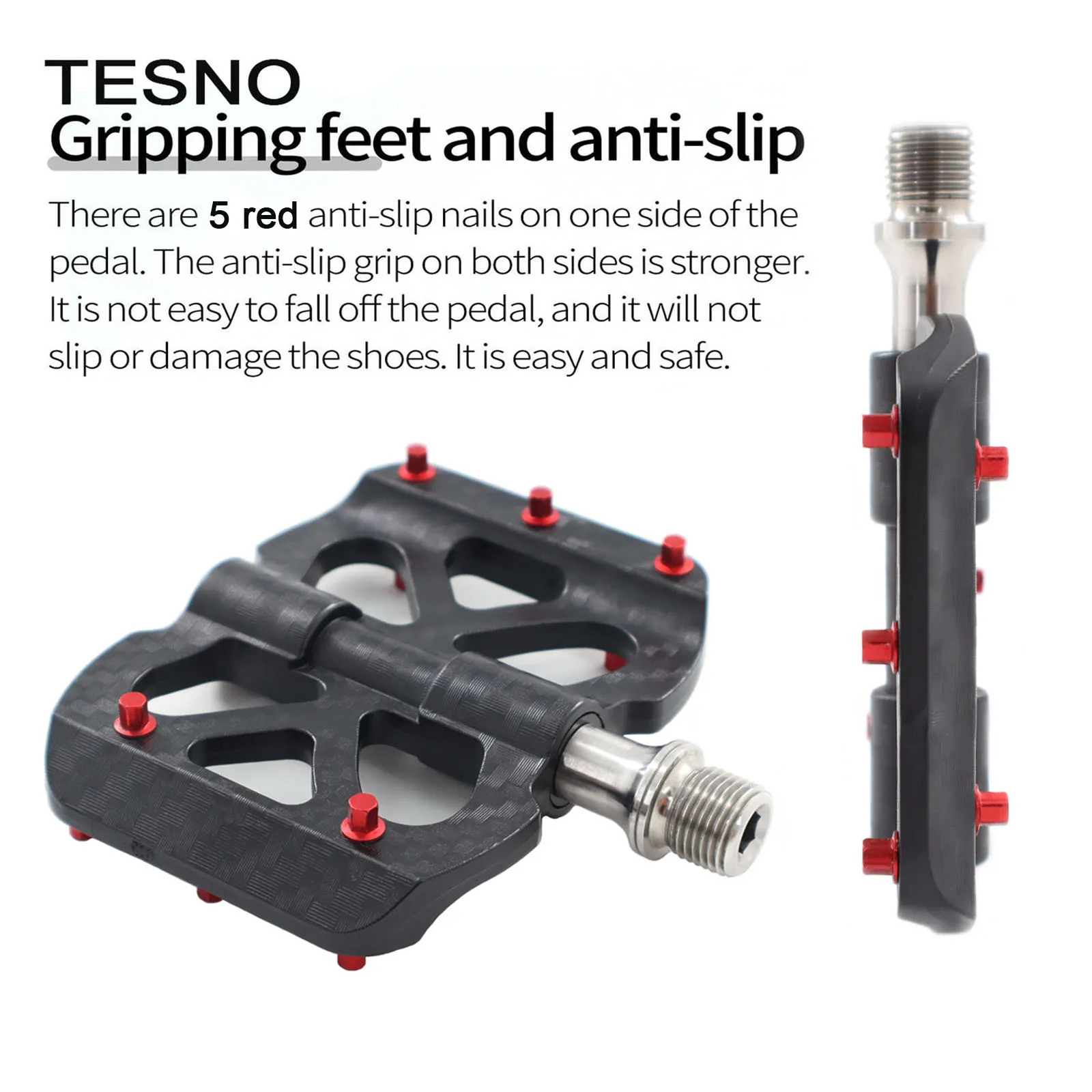 

TESNO Ultralight Carbon Fiber Bicycle Pedals with 3 Bearings MTB Road Bike Pedals Titanium Non-Slip Quick Release 14mm Universal