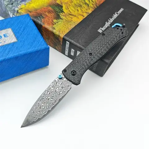 Damascus Steel Blade BM 535-3 Folding Knife  Hiking Portable Multi-purpose EDC Tool Carbon Fiber Handle Outdoor Tactical Camping