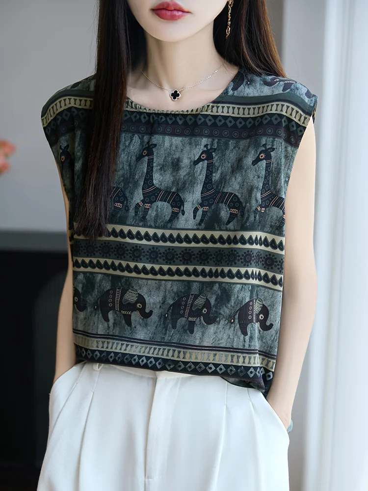 

Шелковистый атласный жилет, женский круглый топ с принтом Ne Svel, весна-лето, Новое поступление, удобный свободный крой для поездок на работу...