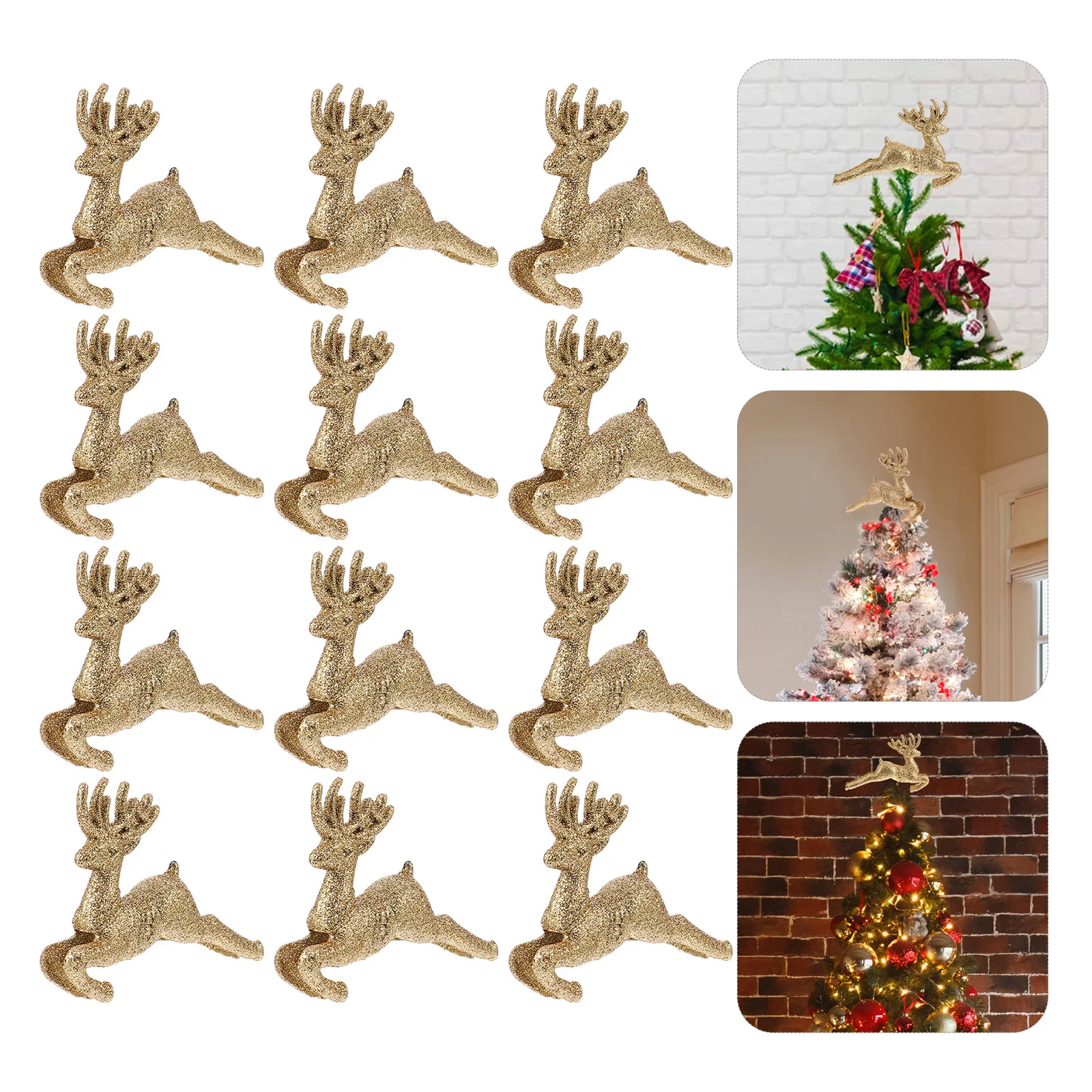 

12Pcs Deer Christmas Tree Topper Elegant Sparkle Design for Festive Decorations Home Party Tree Decoration Treetop Decor