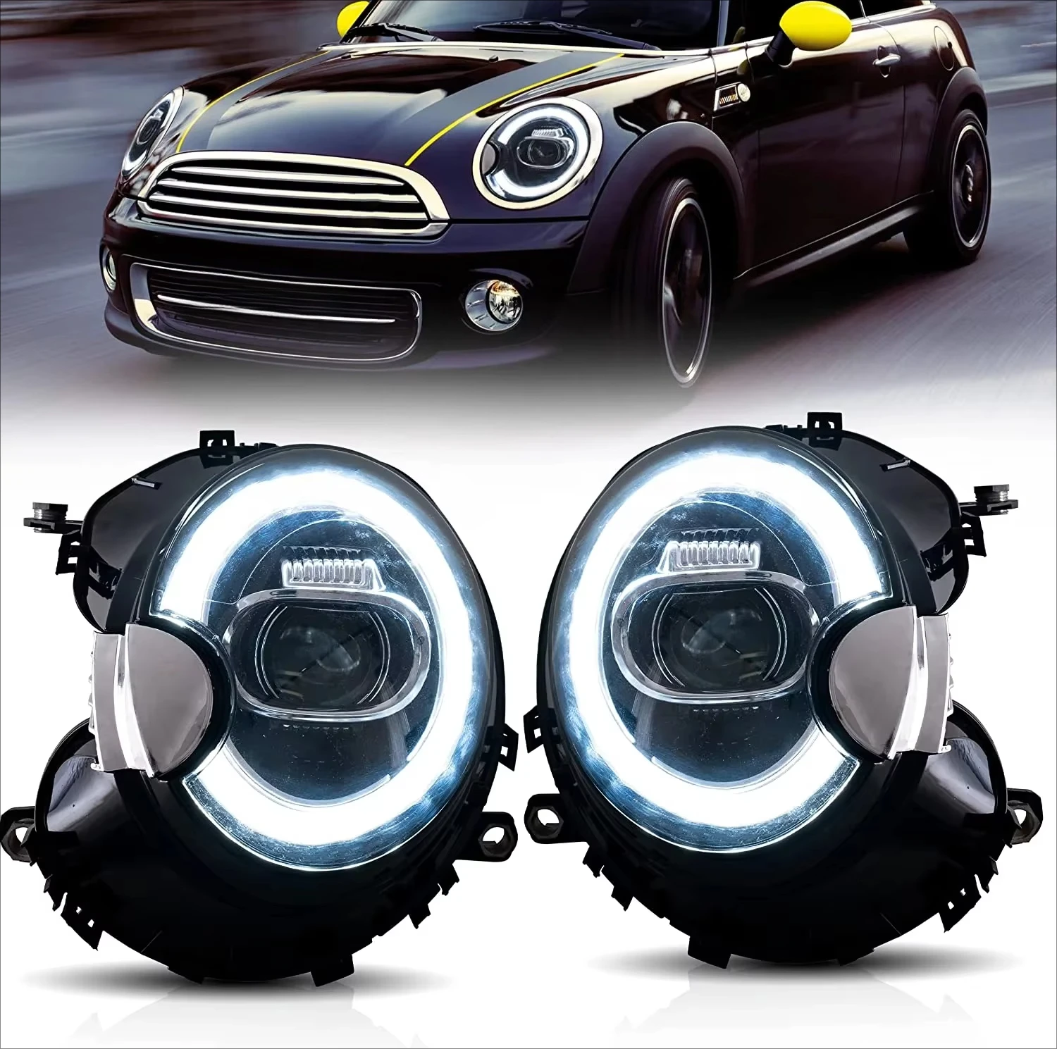 Suitable For Mini Cooper R55 R56 R57 R58 R59 07-15 LED Front Head Light Assembly, High Bright Lighting Upgrades Driving Safety