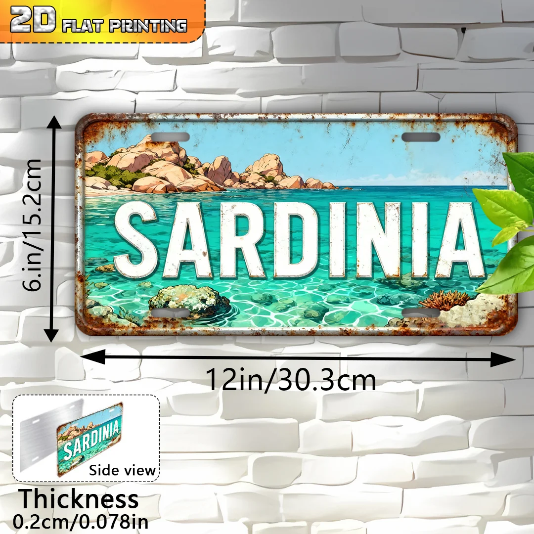 2D Flat, Vintage Sardinia Italy Map Wall Art - Heavy-Duty Aluminum Metal Sign 6